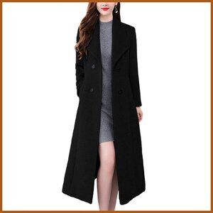 Women's Wool Blend Pea Coat Shawl Collar Double Breasted Maxi Trench